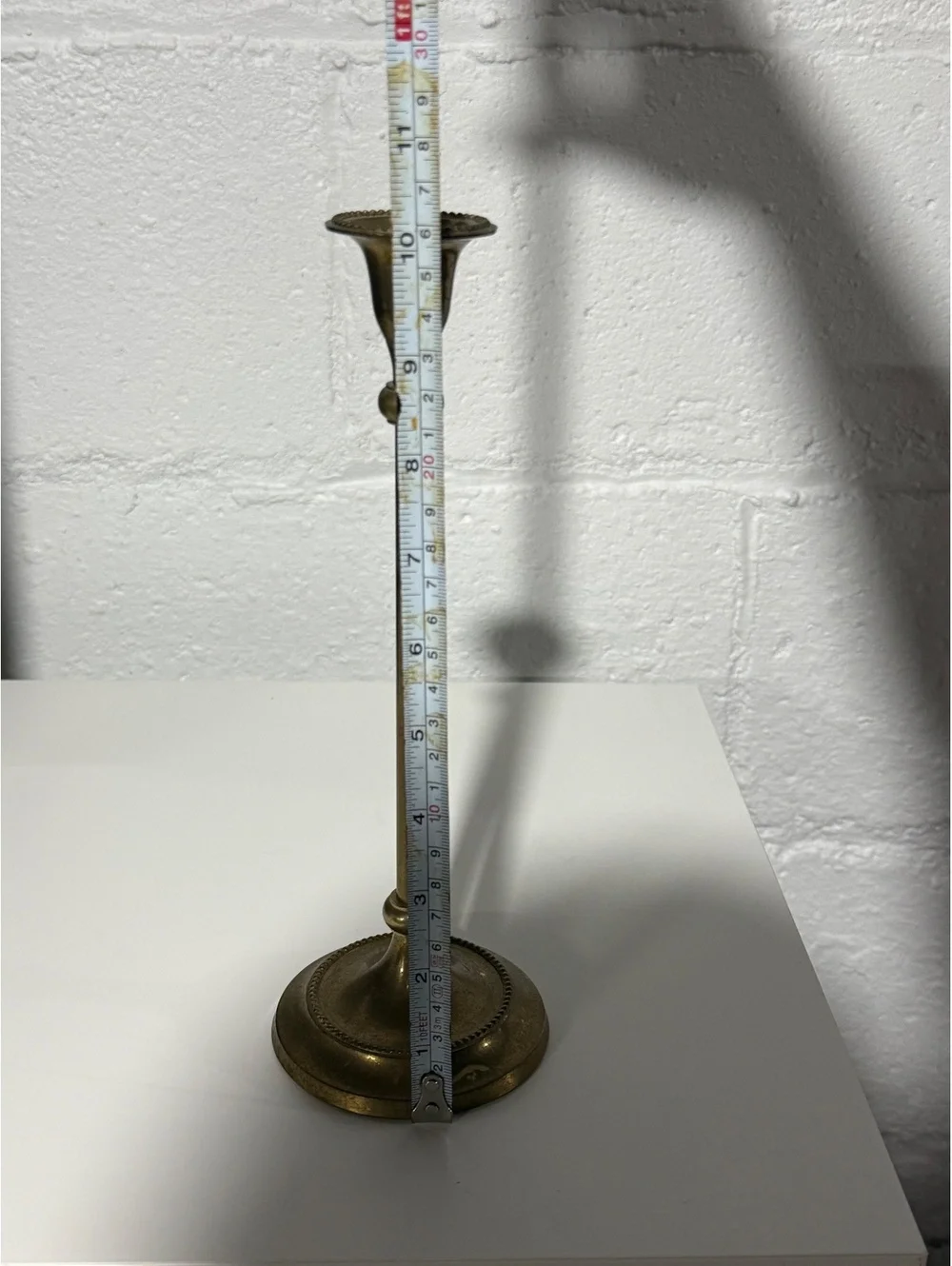 Vintage brass tall delicate beaded rim candlestick